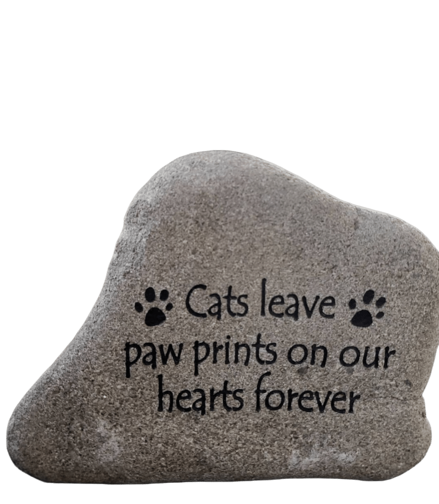 Cat engraved pet memorials, cats leave paw prints on our hearts forever