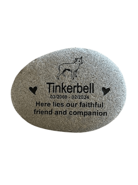 Kitten engraved pet memorials, engraved with name tinkerbell